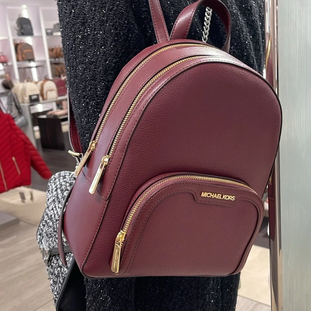 Michael Kors Jaycee Medium Pebbled Leather Backpack Oxblood/Golden NWT